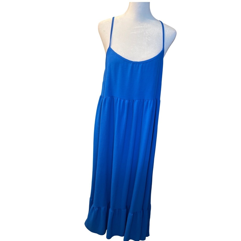 See You Monday Royal Blue Tiered Maxi Dress XL Spaghetti Strap Back Tie Textured - Picture 2 of 6